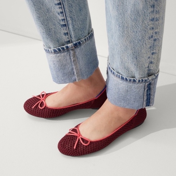 Rothy's Women's The Ballet Flat With Bows in Berry Mesh - Picture 2 of 10